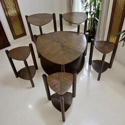 طقم طاولة خشب قشرة الجوز 4X1 لون بني