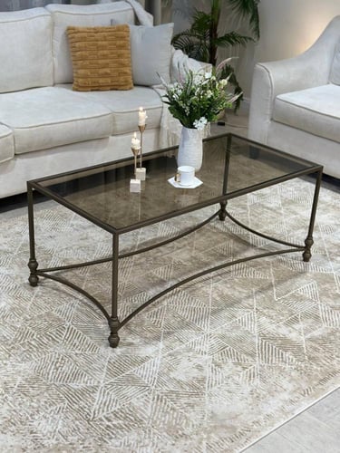 طقم طاولات 1×4 خدمة – سطح زجاج بني شفاف بتصميم هند...