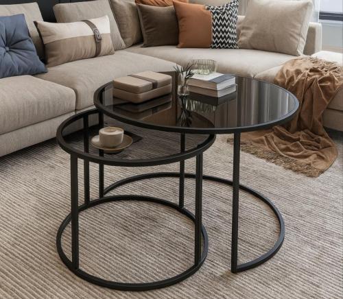 طقم طاولتين أسود بسطح زجاج اسود