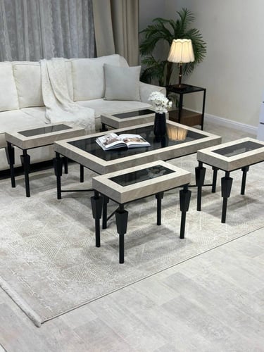 طقم طاولات بديل رخام فاخر مع 4 طاولات خدمة – تودو