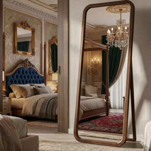 مرايا أرضية بإطار خشب طبيعي بني – تصميم أنيق 60*17...