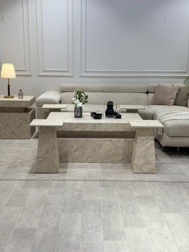 طقم طاولة ضيافة مع 4 خدمة بديل الرخام خشن *عروض