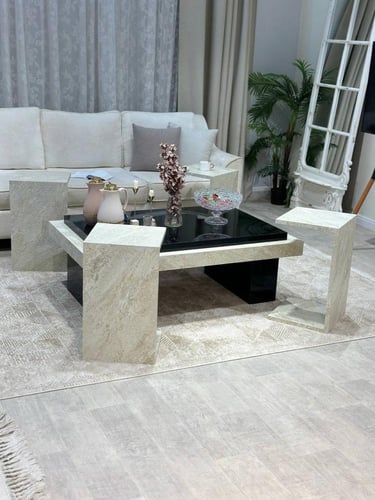 طقم طاولة ضيافة بتفاصيل رخامية – فخامة طبيعية من ت...
