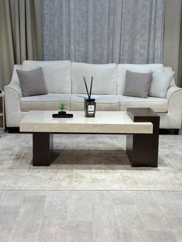 طقم طاولات ضيافة بديل الرخام مع قواعد خشب بني غامق...