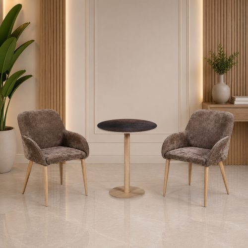 طقم كرسيين و طاولة 1+2 TS-03 BROWN/WOOD