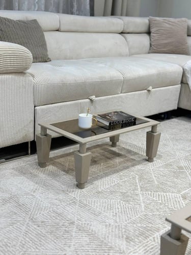 طقم طاولات ضيافة ارضي لون شبماني مع 4 خدمة