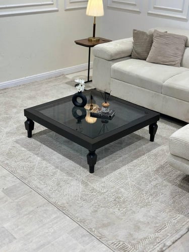 طقم طاولات أرضي لون اسود مع 6 خدمه*عروض