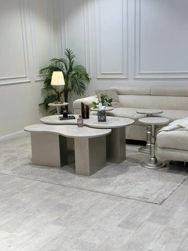 طقم طاولات ضيافة 2+6 – سطح بديل رخام