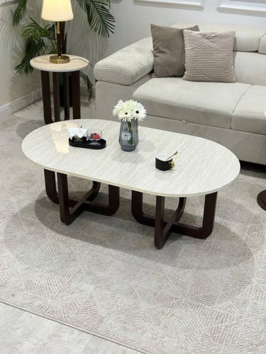 طقم طاولة بني ضيافة بيضاوية مع 2طاولات خدمة *عروض