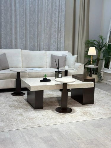 طقم طاولات ضيافة بديل الرخام مع قواعد خشب بني غامق...