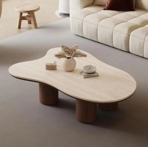 طاولة ضيافة قاعدة خشب بني سطح بديل رخام كنب - بتصم...