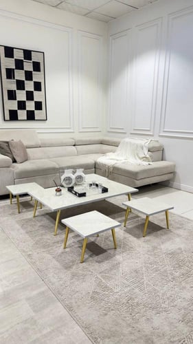 طقم طاولات ارضي ضيافة بديل رخام مع 4 خدمة *عروض