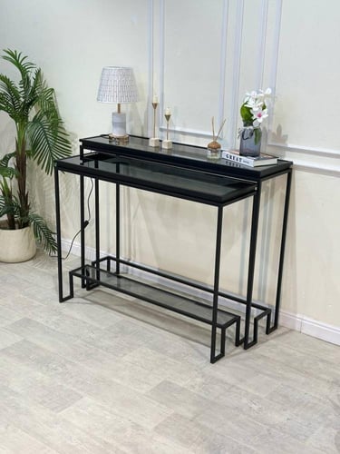 طقم كنسول مدخل زجاج أسود بتصميم فاخر من تودو