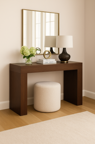 مدخل - كونسول خشب بني أنيق بتصميم عملي ولمسة فاخرة