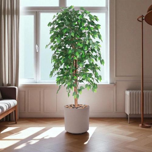 شجرة ورق فيكس صناعية بحوض بلاستيك – مقاس 145 سم