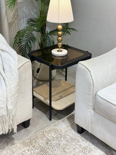 طقم طاولات 4+1 دورين سطح زجاج بني شفاف