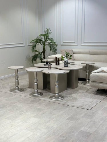 طقم طاولات ضيافة 2+6 – سطح بديل رخام