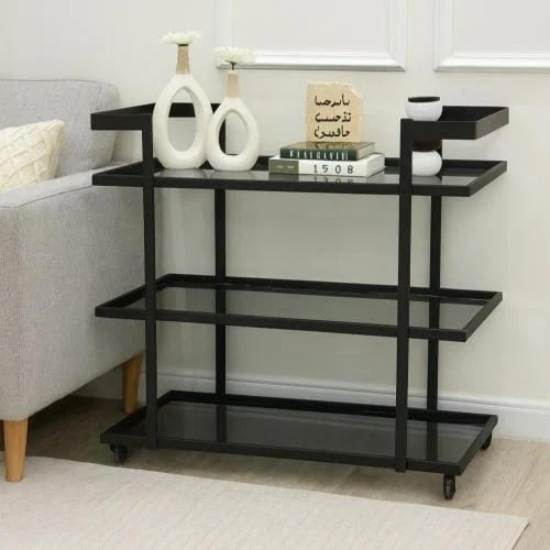 عربة تقديم ضيافة بثلاثة أدوار زجاجية باللون الشمبا...