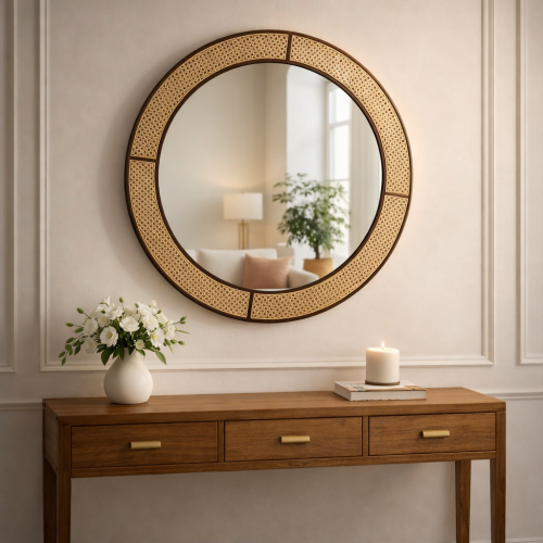 مرايا دائري إطار راتان مقاس 100*100 سم