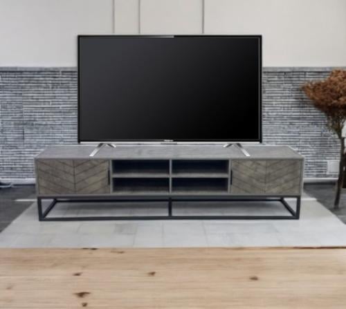 طاولة تلفزيون خشبي لون رمادي مقاس 200 سم