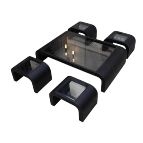 طقم طاولة ارضي لون اسود مع 4 طاولة خدمة