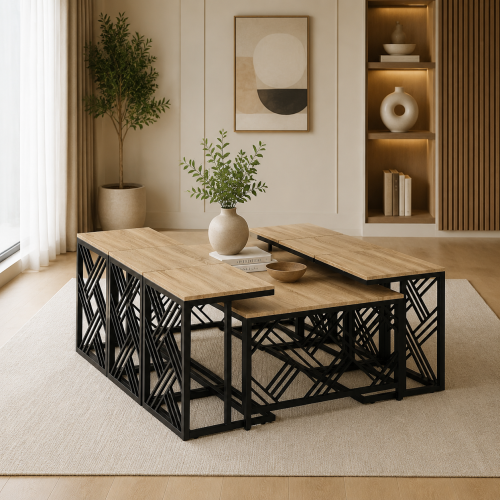 طقم شاي خشب مستطيل 1+6 C170 WOOD