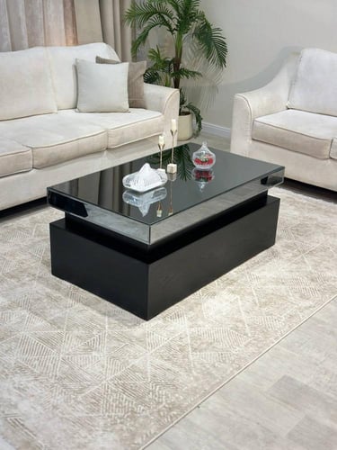 طقم طاولة ضيافة سنديان مع 4 خدمة لون اسود موديل عص...