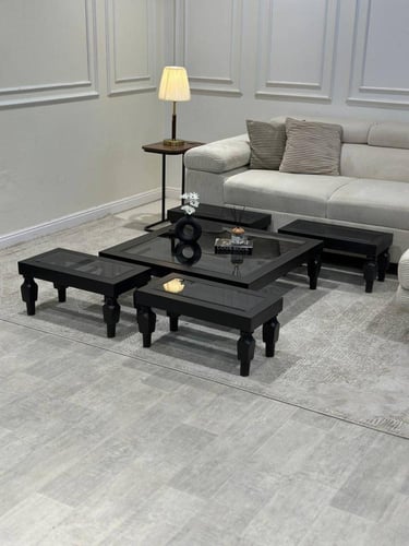 طقم طاولات أرضي لون اسود مع 6 خدمه*عروض