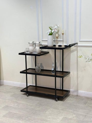 عربة تقديم 4 أدوار بسطح خشب بني أنيق – تصميم عملي...