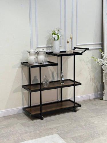 عربة تقديم 4 أدوار بسطح خشب بني أنيق – تصميم عملي...