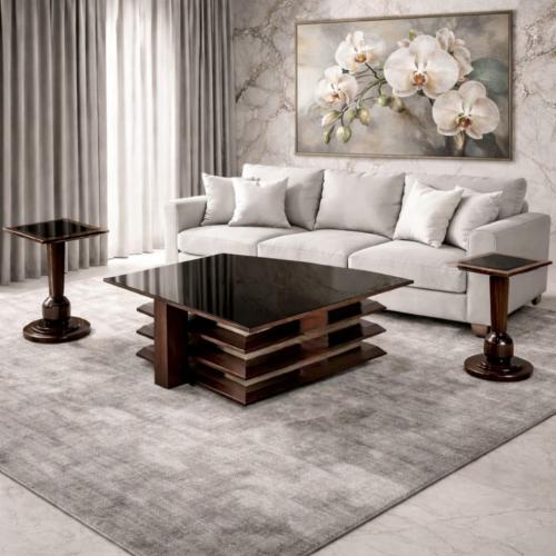 طقم طاولات ضيافة مع 4 خدمة خشب طبيعي