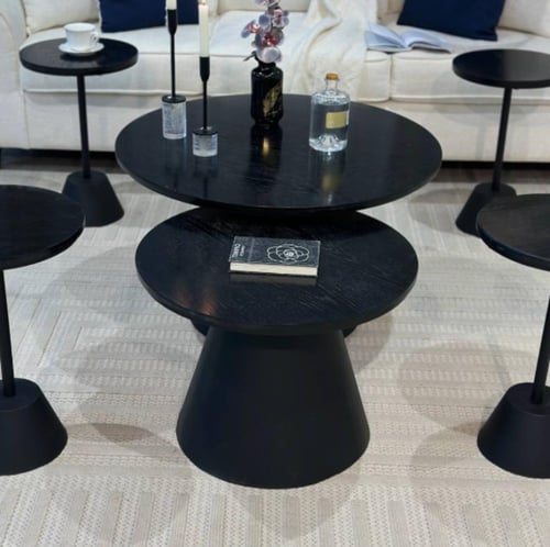 طقم طاولتين خشب اسود مطفي مع 4 خدمه