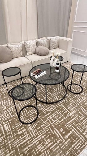 طقم طاولات ضيافة 5 قطع بسطح زجاج أسود فاخر