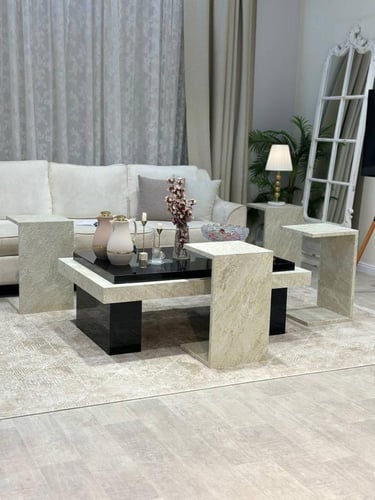 طقم طاولة ضيافة بتفاصيل رخامية – فخامة طبيعية من ت...