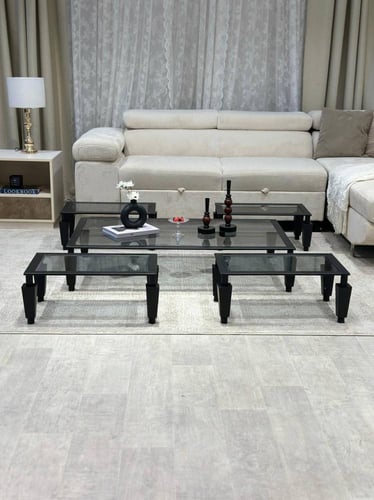 طقم طاولات ضيافة ارضي لون اسود مع 4 خدمة