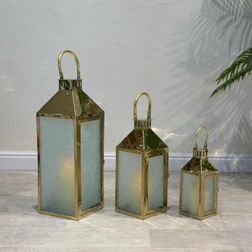 طقم فوانيس رمضان ثلاثي لون ذهبي