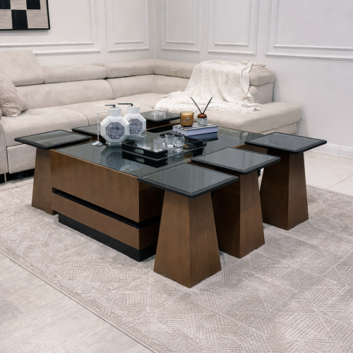 طقم طاولات ضيافة مع 6 خدمة زجاج مراية اسود * عروض