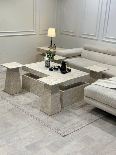 طقم طاولة ضيافة مع 4 خدمة بديل الرخام خشن *عروض