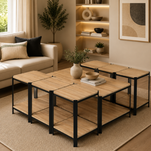 طقم شاي خشب مستطيل 1+6 C175 WOOD