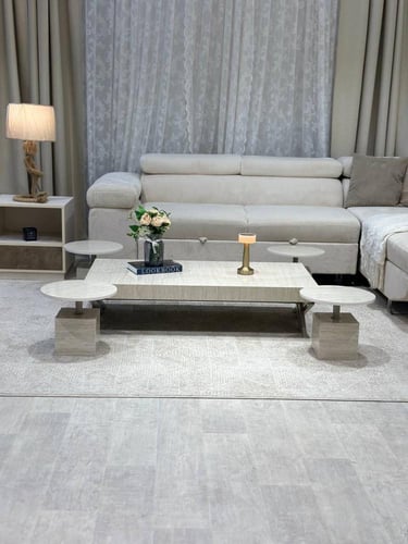 طقم طاولة بديل رخام حديد لون شمباني ارضي