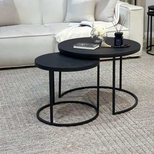 طقم طاولتين دائري خشب اسود