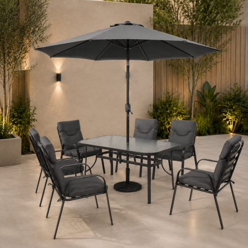 طاوله طعام مع مظلة 6 كرسي FH-03-120 DARK GREY