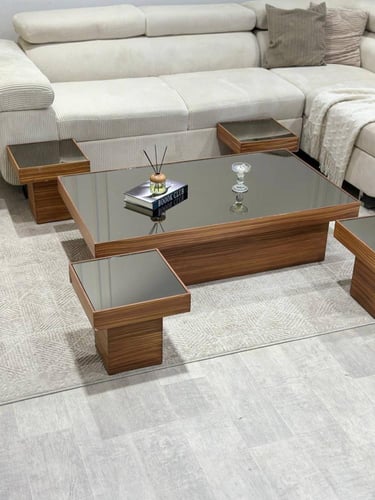 طقم طاولة ارضي زجاج مرايا مع 4 خدمة - تصميم عصري