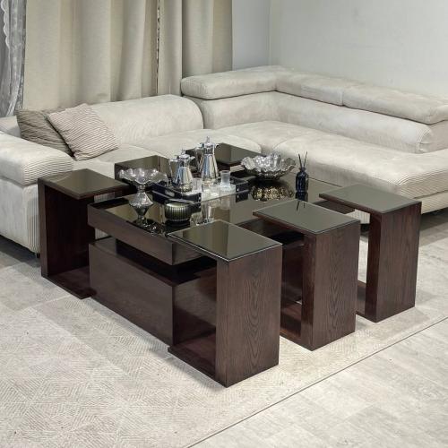 طقم طاولات خشب سنديان سطح مرآة 1+6