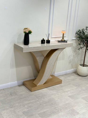 كونسول مدخل بديل الرخام بقاعدة خشبية فاخرة