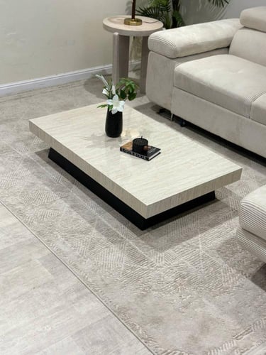 طقم طاولة ارضي بديل رخام مع 4 خدمة - تصميم عصري