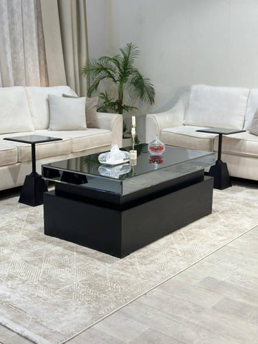 طقم طاولة ضيافة سنديان مع 4 خدمة لون اسود موديل عص...