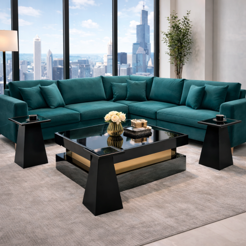 طقم طاولات ضيافة مع 4 خدمة خشب طبيعي