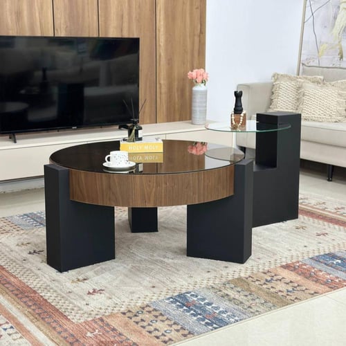 طاولة ضيافة دائري قشرة جوز الهند 2 قطع