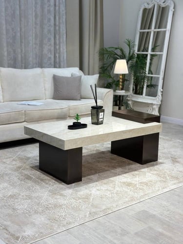 طقم طاولات ضيافة بديل الرخام مع قواعد خشب بني غامق...